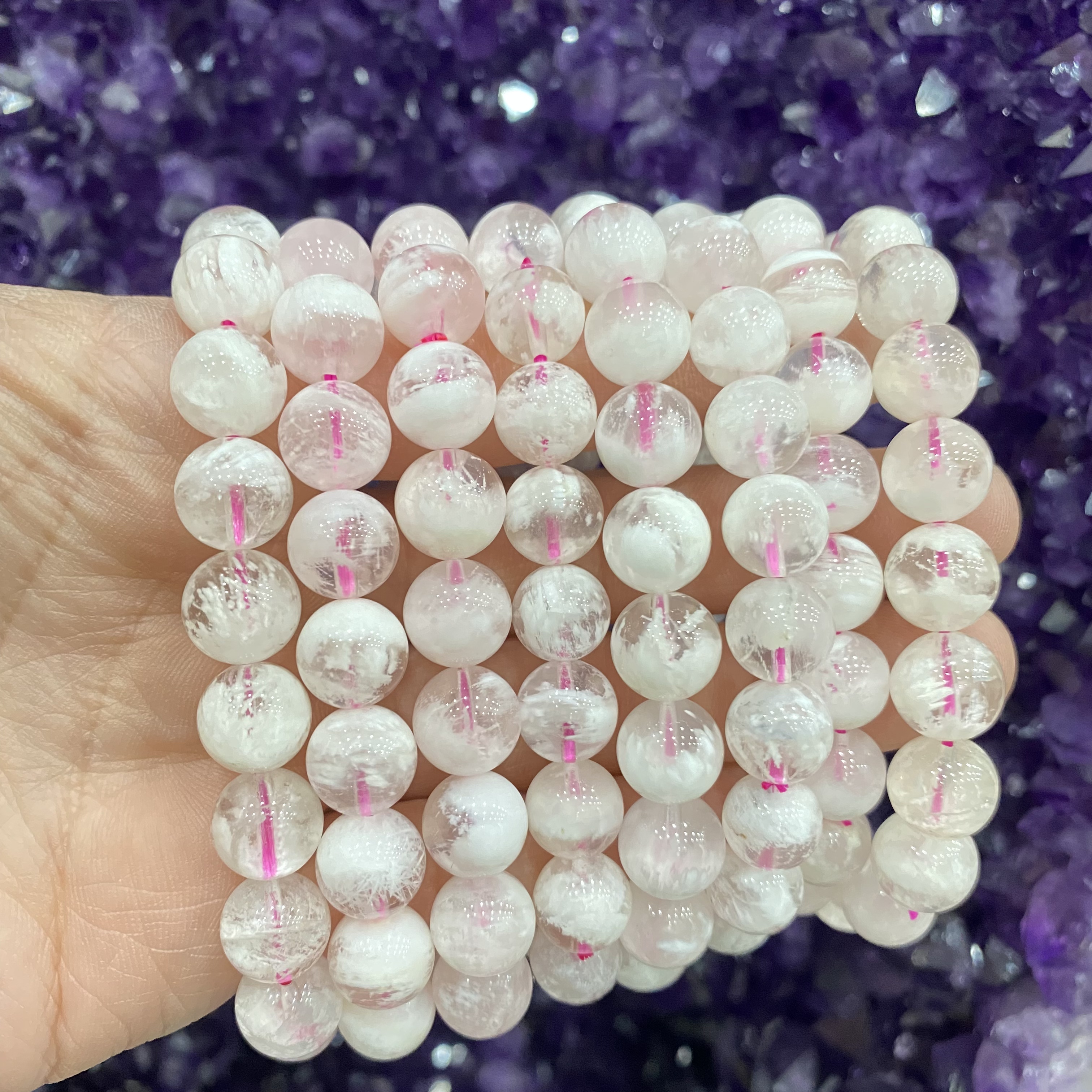 V839-高阶天然老矿料雪花幽灵水晶手串单圈-多样性发其一