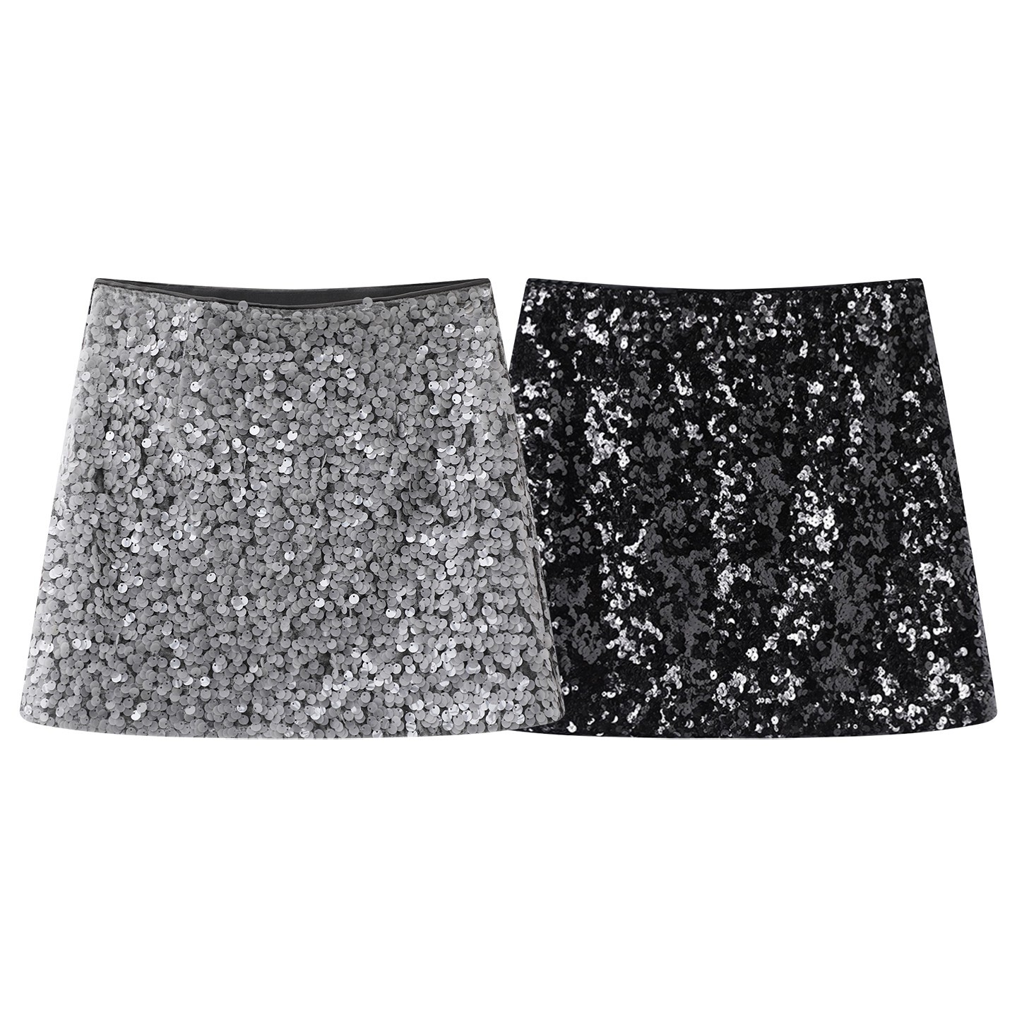 艾家商场同款2025冬新款时尚百搭高腰灰色亮片半裙BR351167