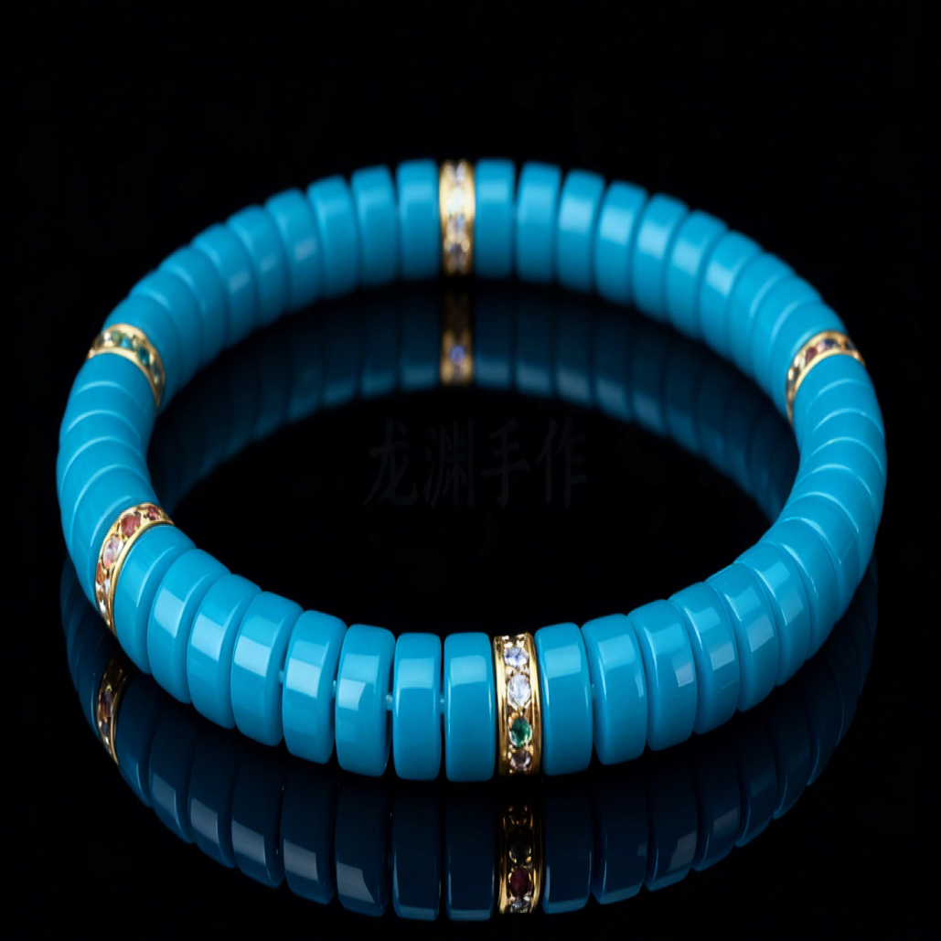 高瓷玉化 老油绿/天空蓝 药片手串