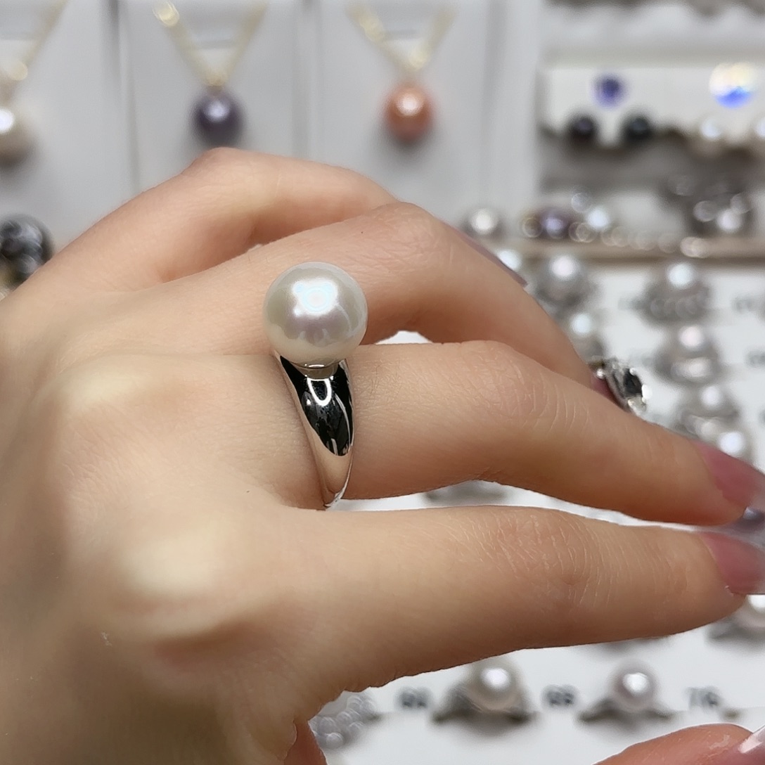太***阳银S925镶嵌淡水珍珠戒指