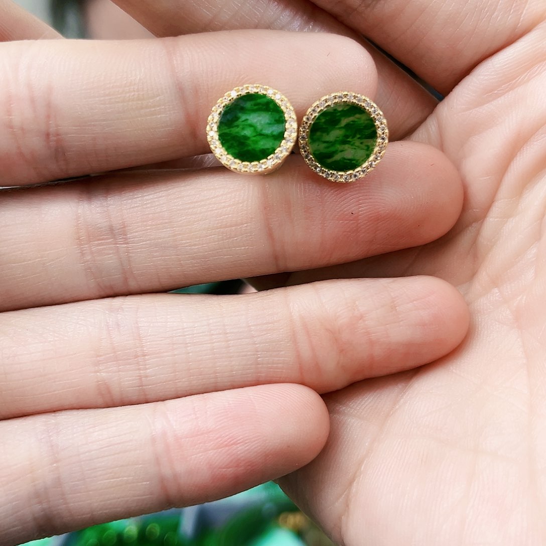 翡翠耳饰银S925镶嵌耳饰