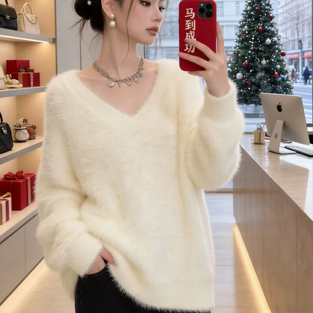 （小马系列）女毛针织衫女式新年韩系针织上衣宽松上衣提花秋冬