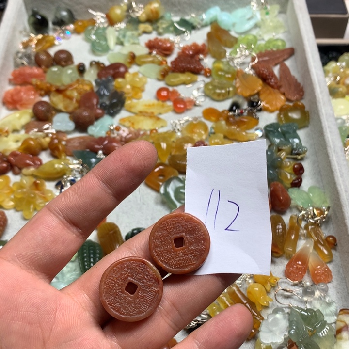 蛇纹石玉耳钉足银镀金镶嵌瑾****2