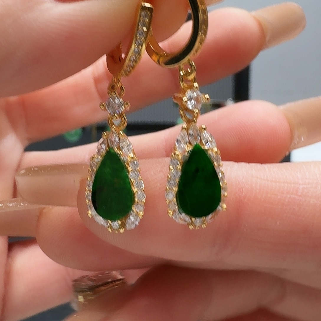 翡翠耳饰银S925镶嵌耳饰