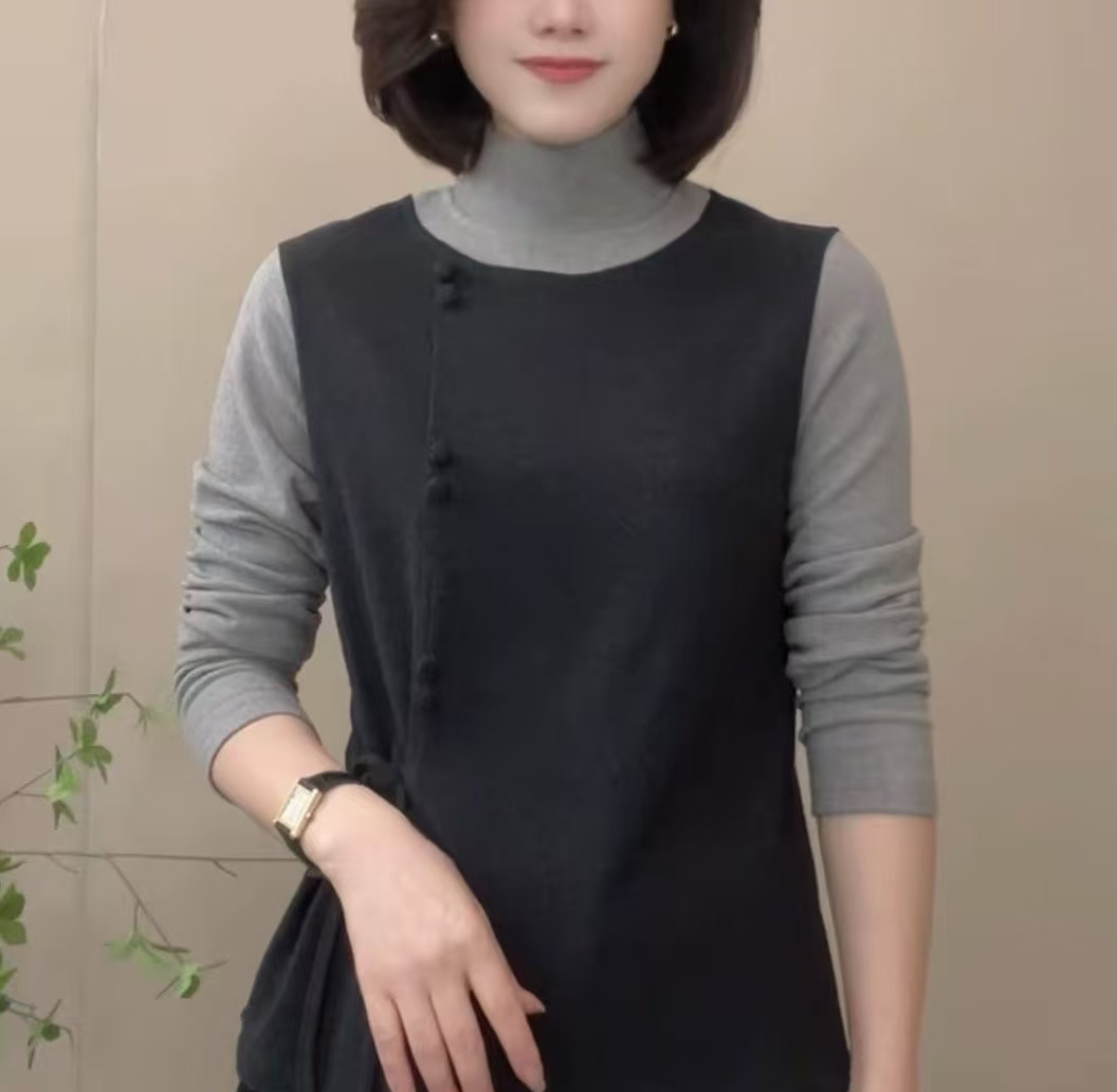 时尚拼色半高领卫衣女百搭显瘦减龄上衣