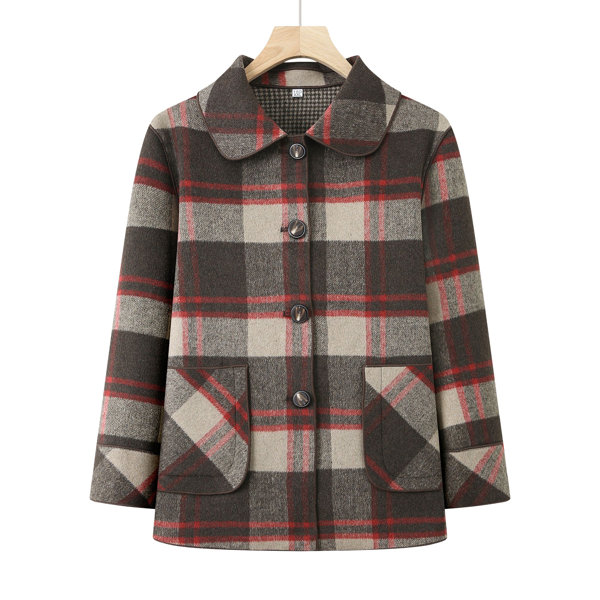 8221-双面穿 时尚上衣中老年妈妈格子双面呢减龄外套中国风【正】