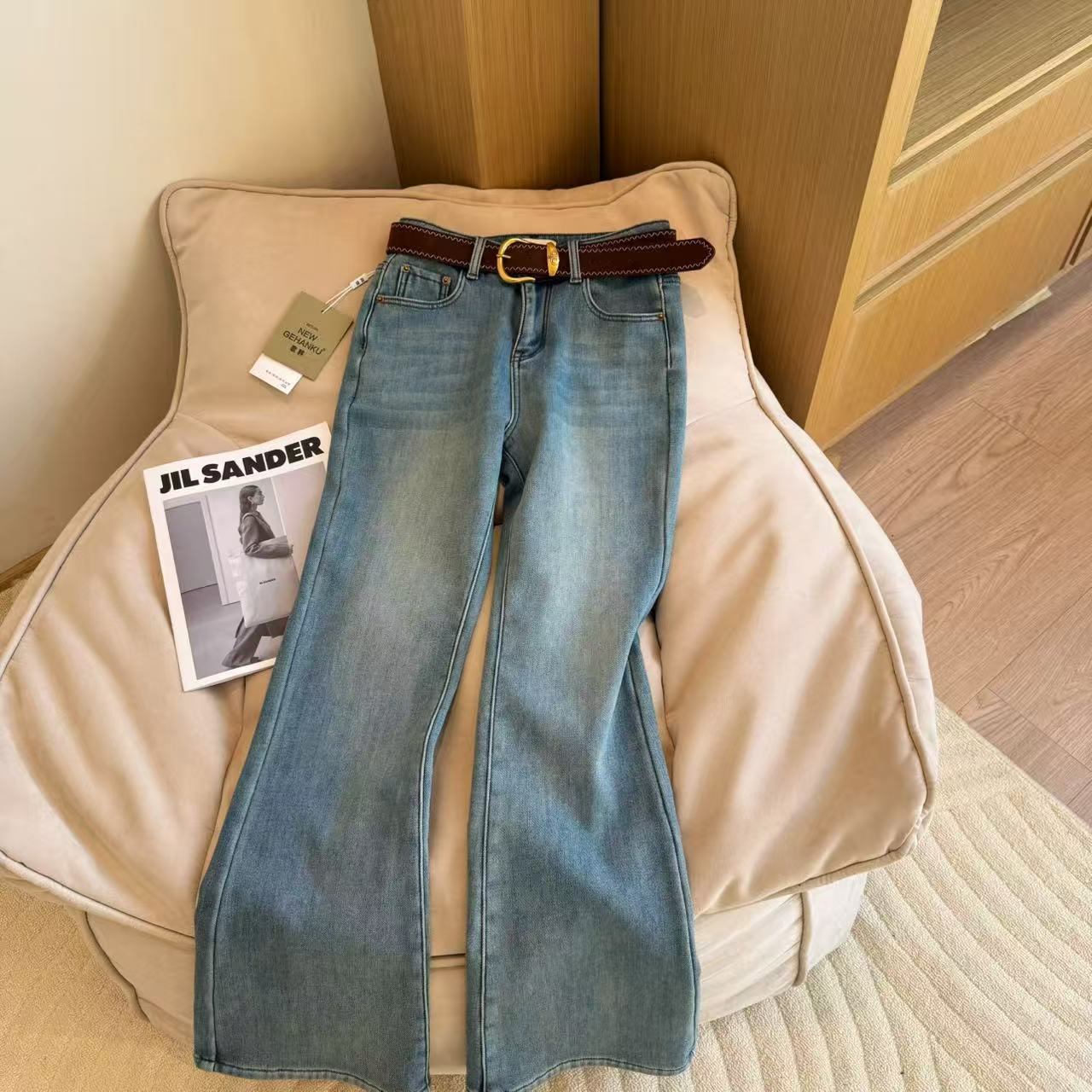 【豆子推荐】2133 加绒显瘦微喇高腰牛仔裤时尚百搭冬季裤子