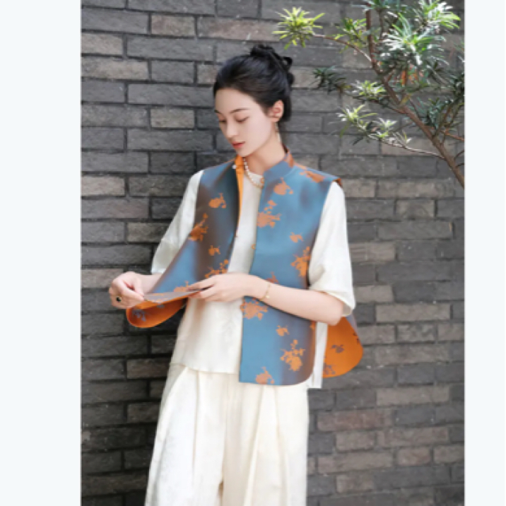 桑蚕丝花蕾缎马甲