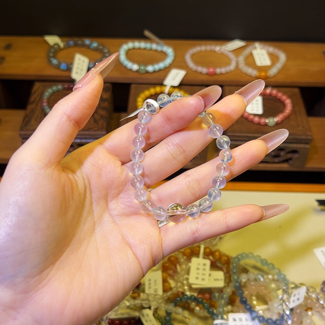 烟晶手链银S925镶嵌海蓝2030