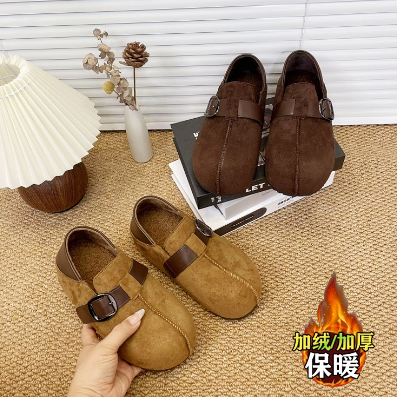 2025冬季新款厚底内增高全包勃肯鞋女复古休闲丑萌两穿女加绒棉鞋