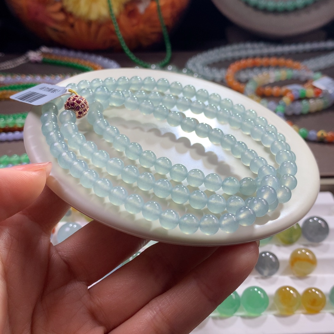 翡翠未镶嵌手链纯净冰蓝项链卡6