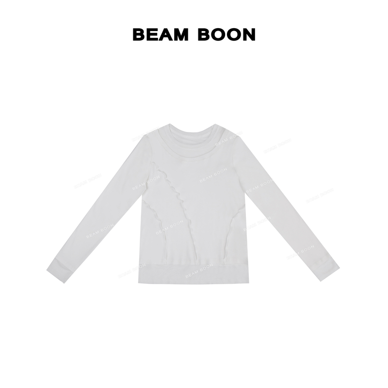 【微醺秀珠】莱赛尔强捻木耳花边空调蕾丝拼接长袖打底衫