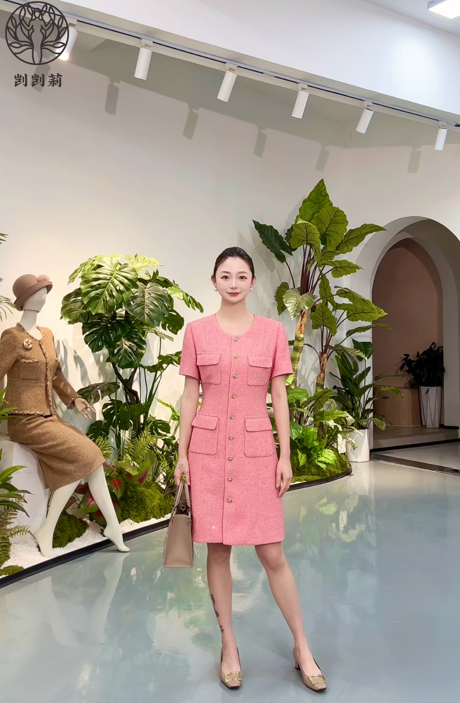 剀剀莉（芳华圆领）醋酸莱赛尔桑蚕丝绵羊毛混纺西瓜红小香连衣裙