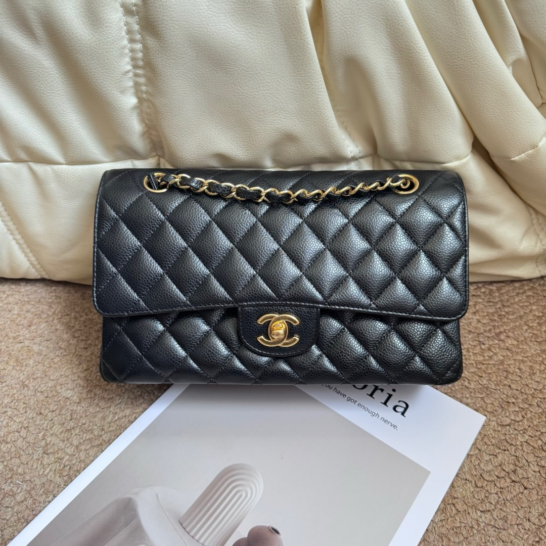 95新 Chanel/香奈儿 Chanel 黑金 荔枝牛 经典cf中号/633845837