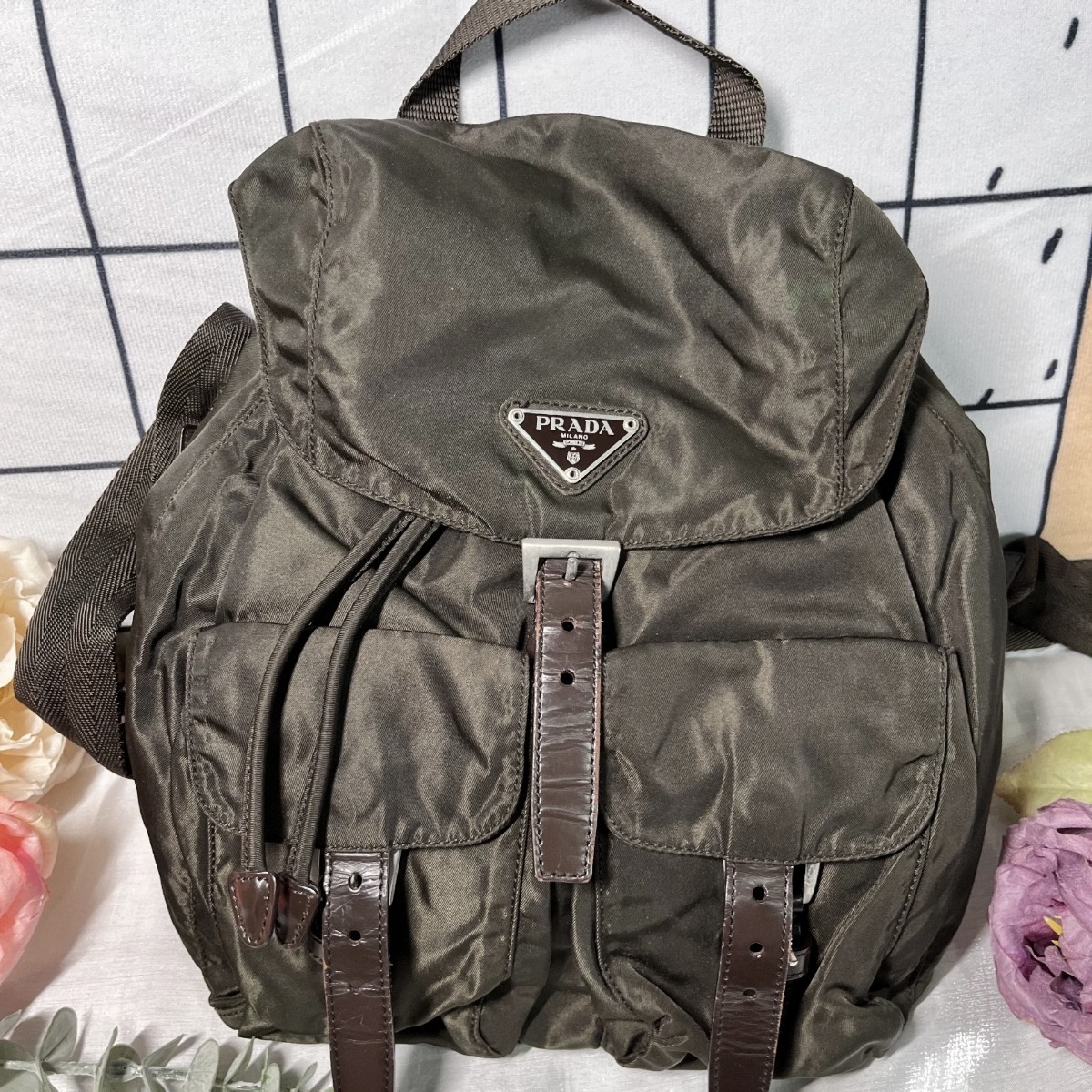 99新 Prada/普拉达 普拉达军绿色双肩 20080167-04