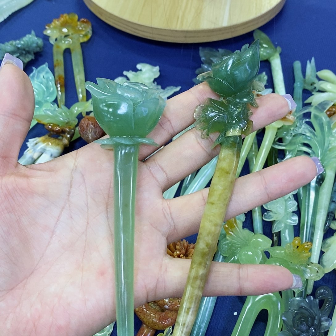 蛇纹石玉发簪未镶嵌初*