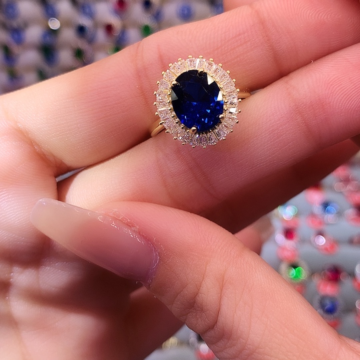 蓝宝石戒指银S925镶嵌