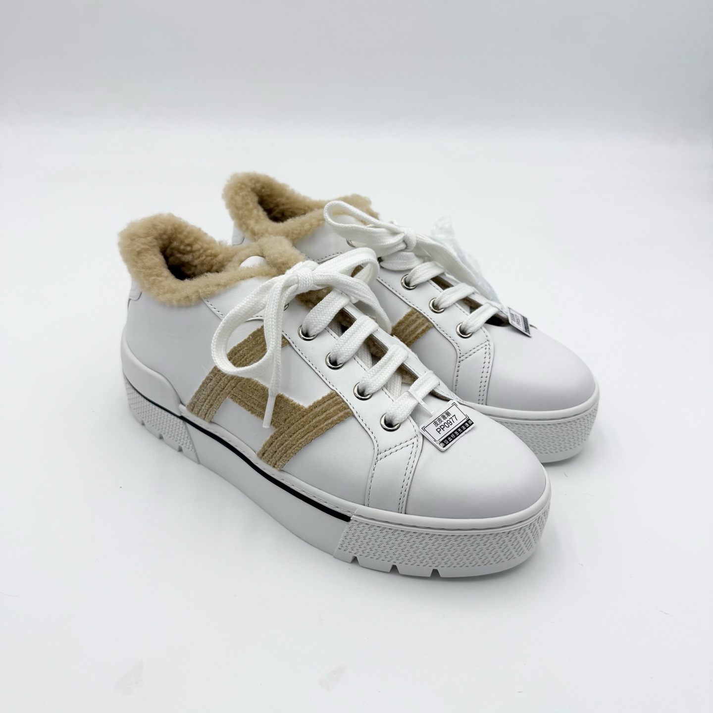 未使用 Hermes/爱马仕 36码/毛毛H标厚底板鞋/pp0977