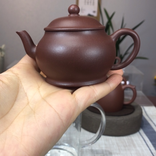 紫砂茶壶紫泥扁灯100cc