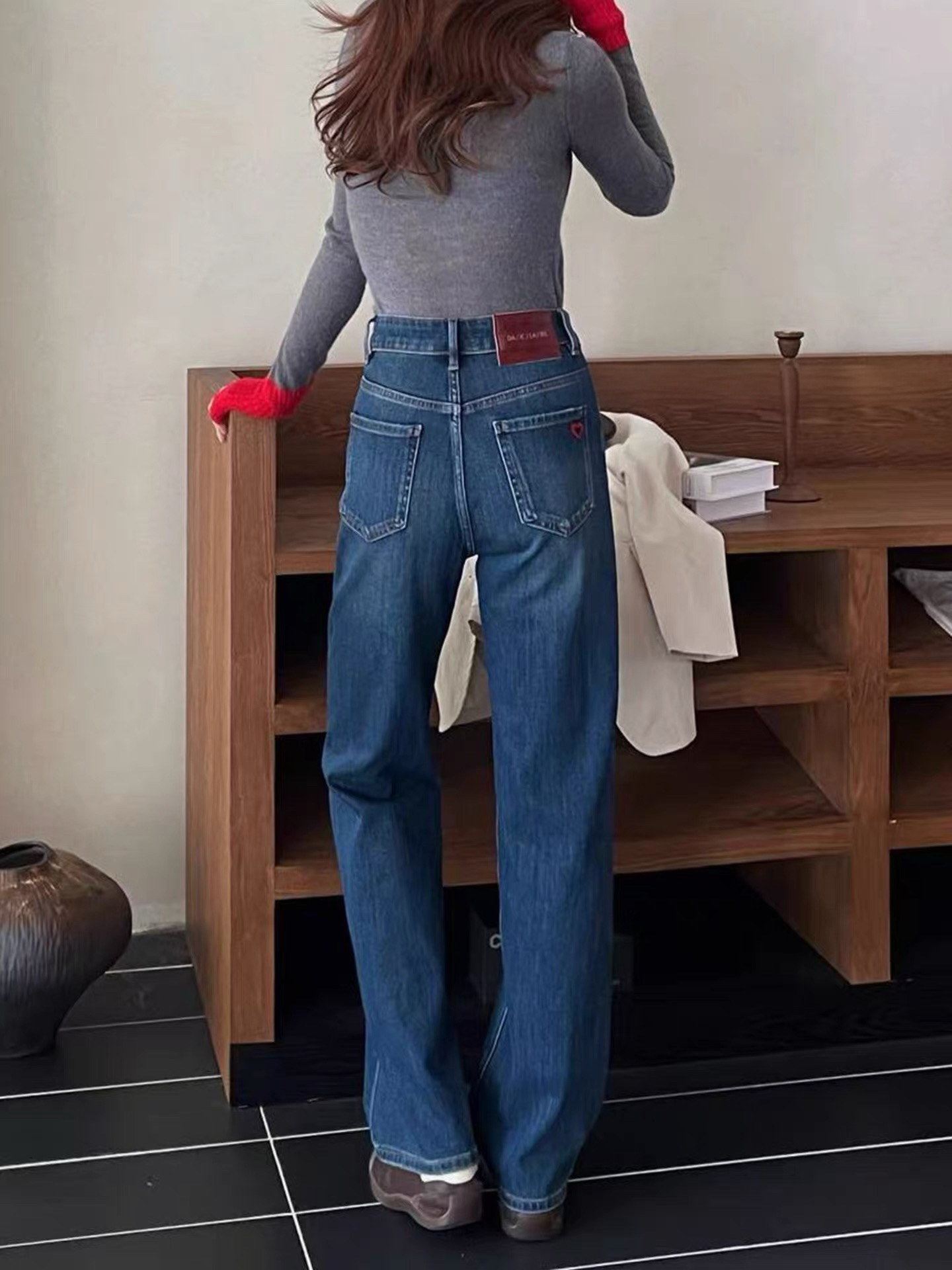 A9362黎姐秋季高腰高弹直筒裤痞帅风牛仔裤大梨形身材裤子直筒