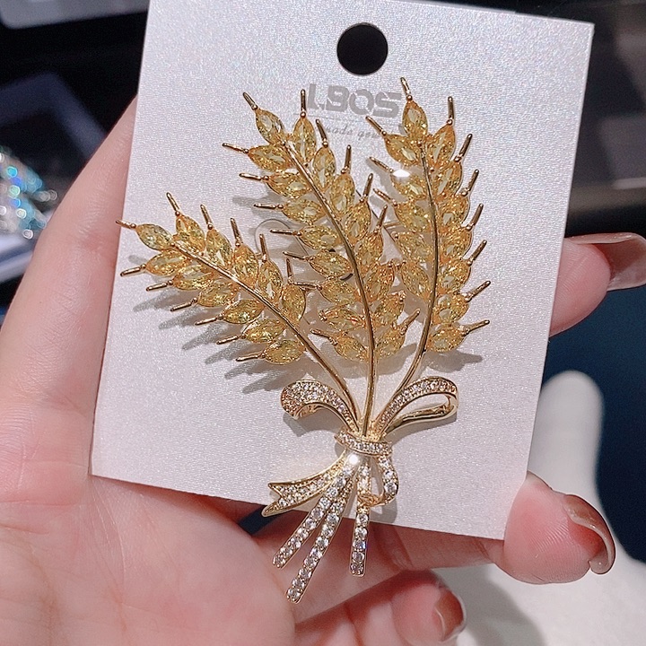 锆石铜合金麦穗胸针 大气上档次