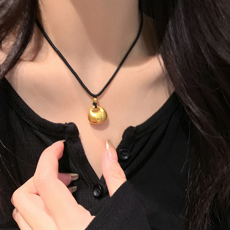 铜合金项链 梅姐饰品62 黑色编织绳胖福项链女小众设计毛衣链