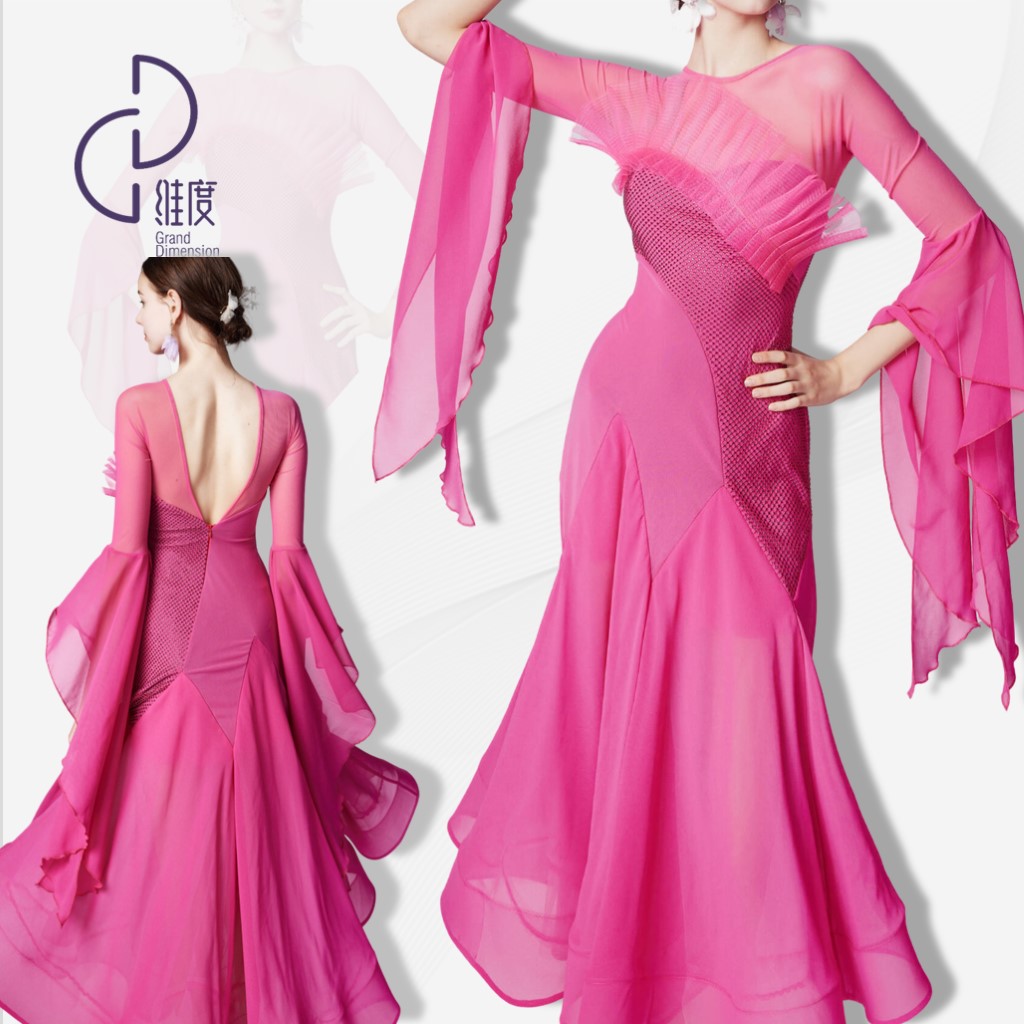 【维度舞服】SQ01PRO新款连衣裙摩登蹈服拉丁舞女式华尔兹长袖红色