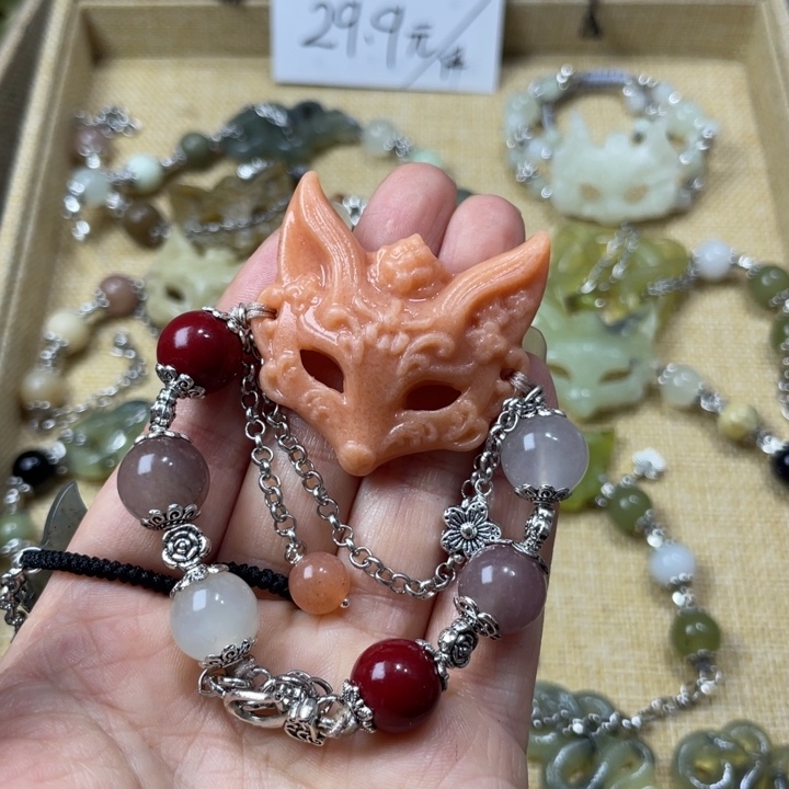 般***若蛇纹石玉合金颈饰