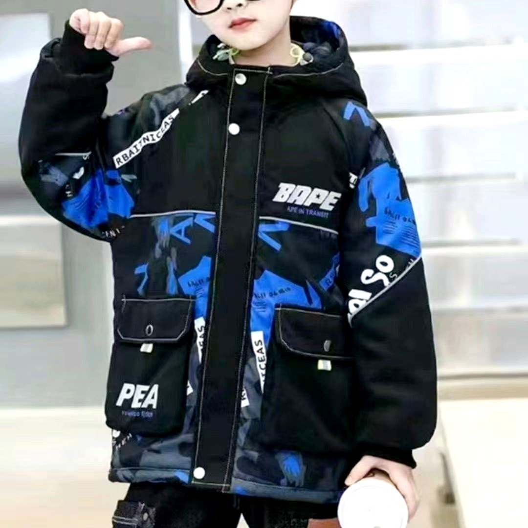 迷彩工装儿童加绒派克服棉衣棉服冬款