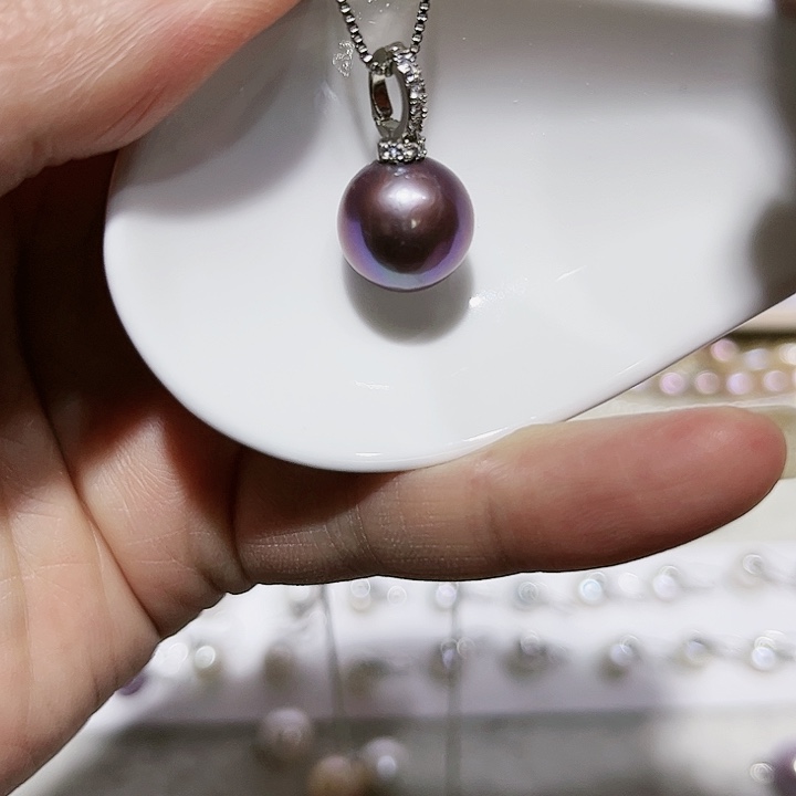 淡水珍珠紫珠银色奶嘴扣银S925镶嵌