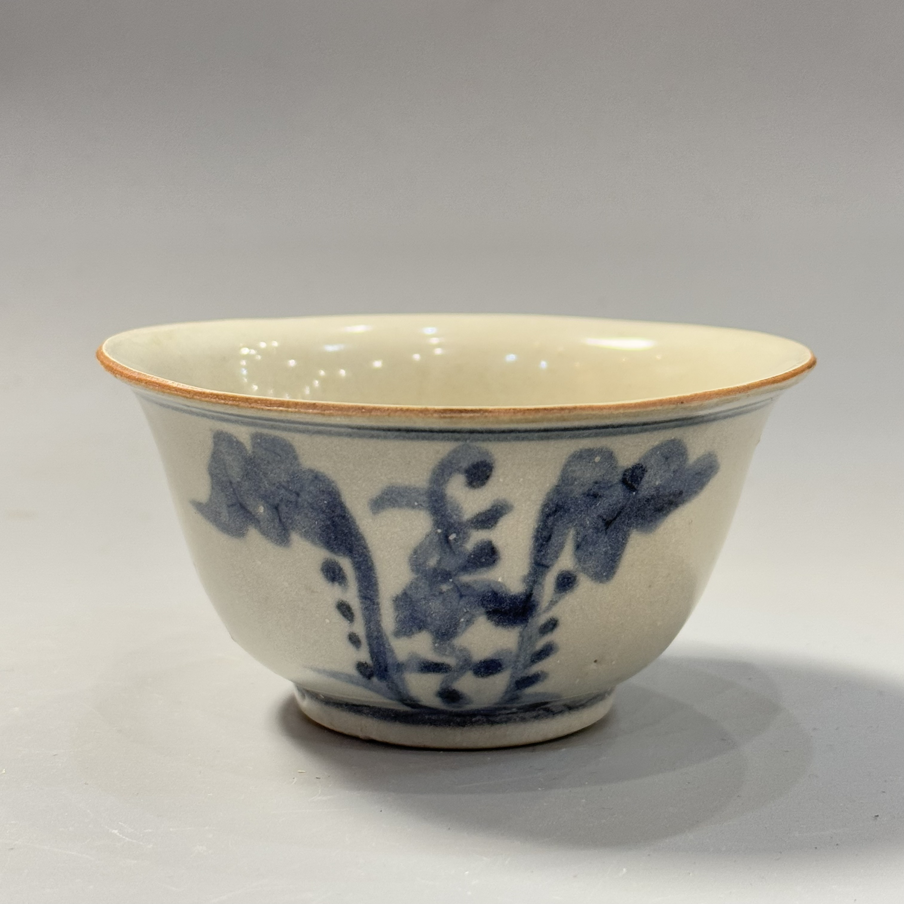 青花莱芙纹（白菜纹）茶圆 压手杯 茶杯 口径9.5