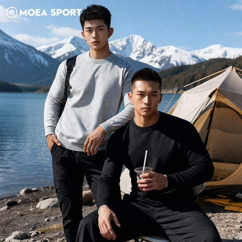 墨立方男士秋冬季圆领套头毛衣纯色内搭2025冬季加厚打底针织衫潮