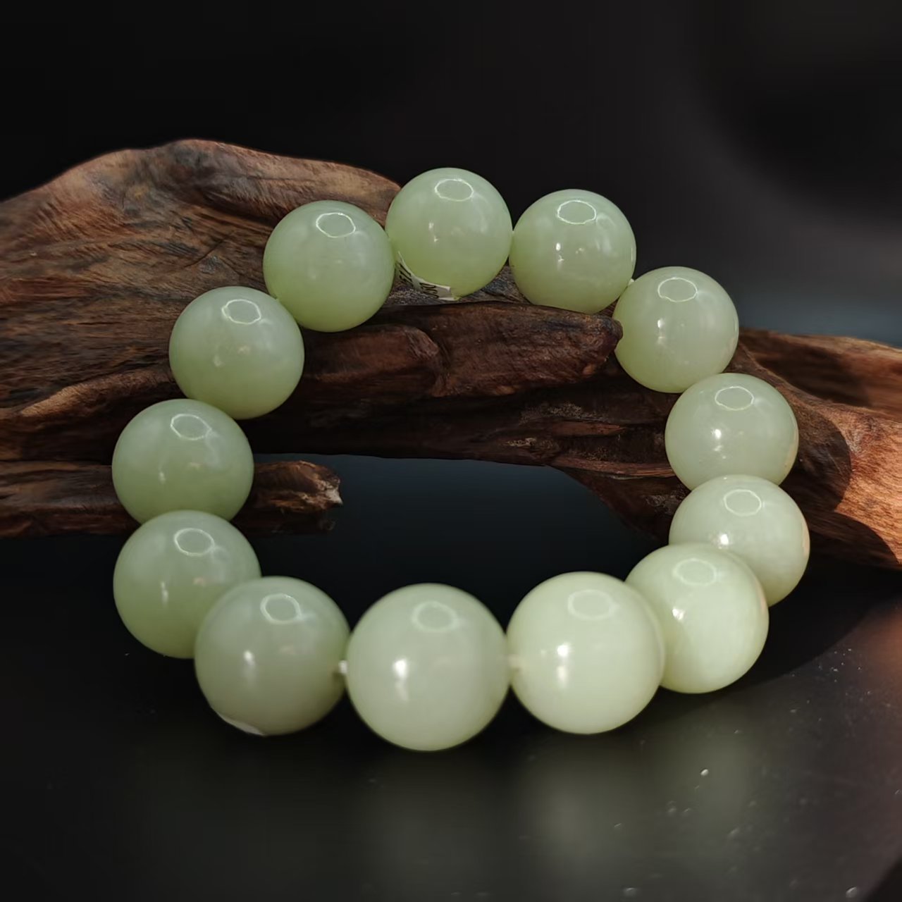 Z和田玉浅黄口圆珠手串（卡18）0505