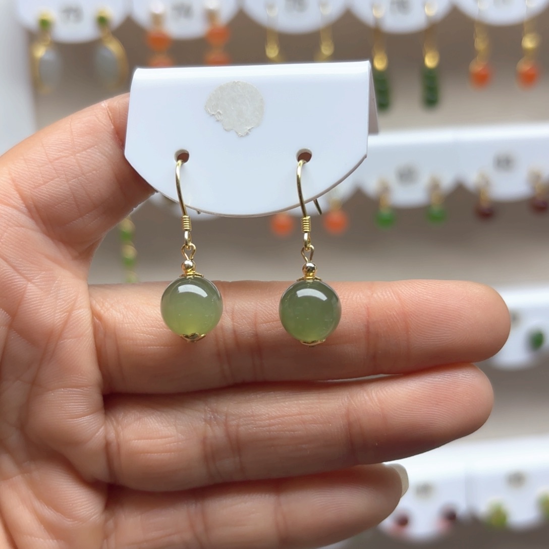 和田玉耳饰银S925镶嵌