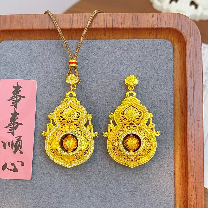 钛钢吊坠 新中式国风人生四美葫芦毛衣链女旋转宫廷花丝镶嵌项链