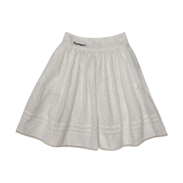 25春夏 Puzzle piece 设计师品牌 白色佩斯利镂空刺绣半裙半裙