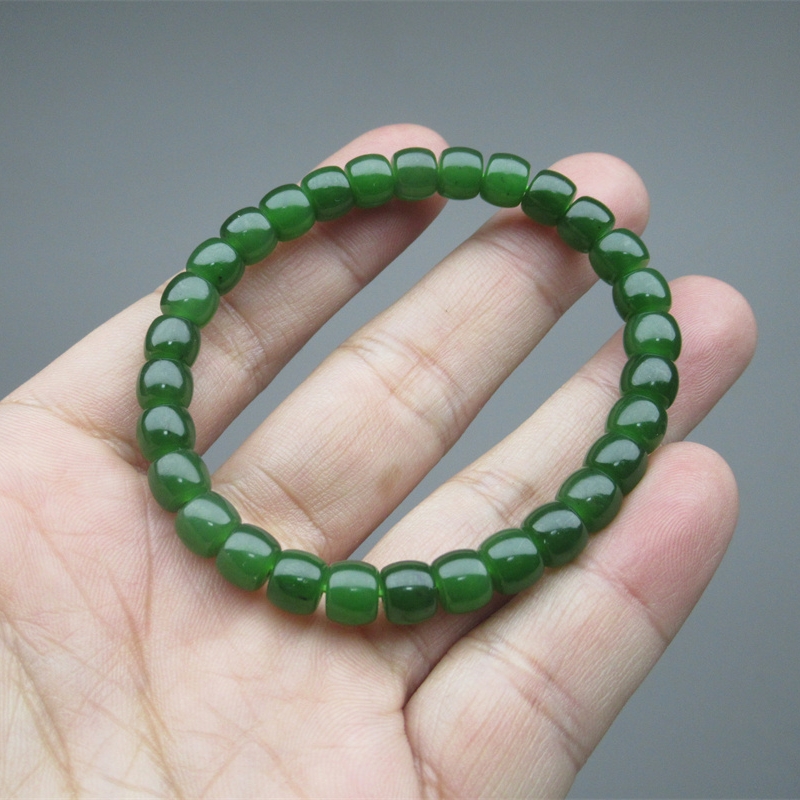 纯天然玉石新疆和田玉俄罗斯碧玉女士冰底手串手链辣绿色正品