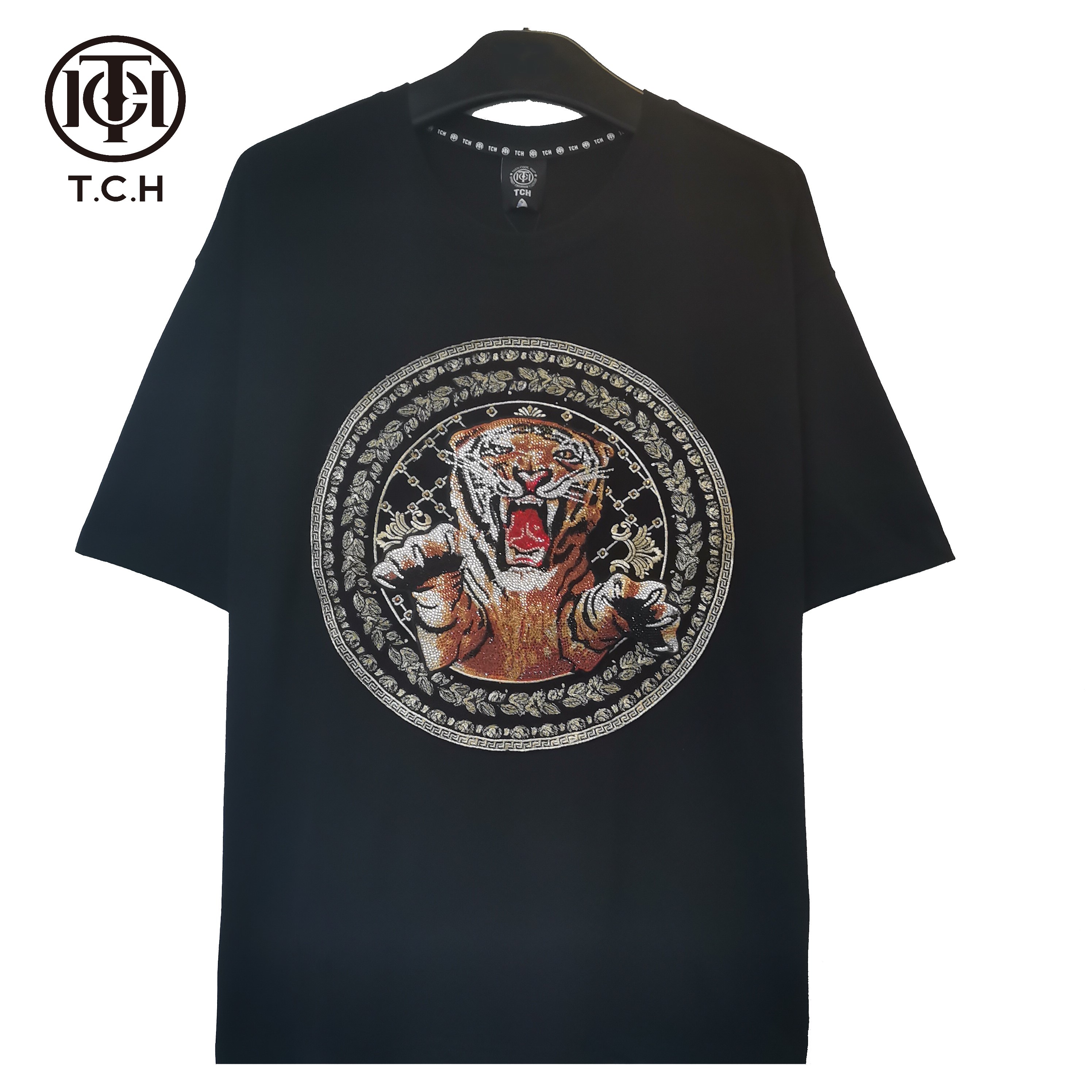 轻奢-TCH老虎烫钻T恤短袖重工男士镶钻圆领男女同款T212106033