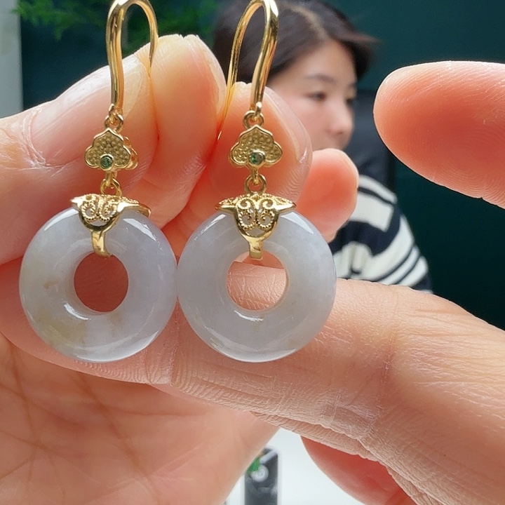 翡翠银S925镶嵌耳饰天然