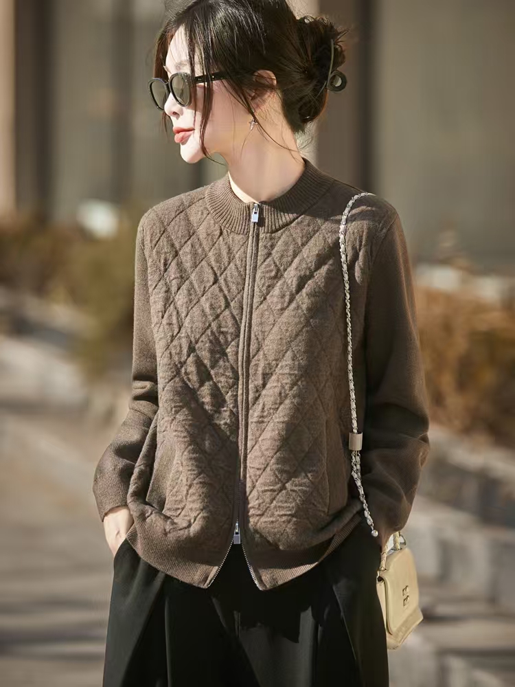 女士空气棱形格棉服开衫