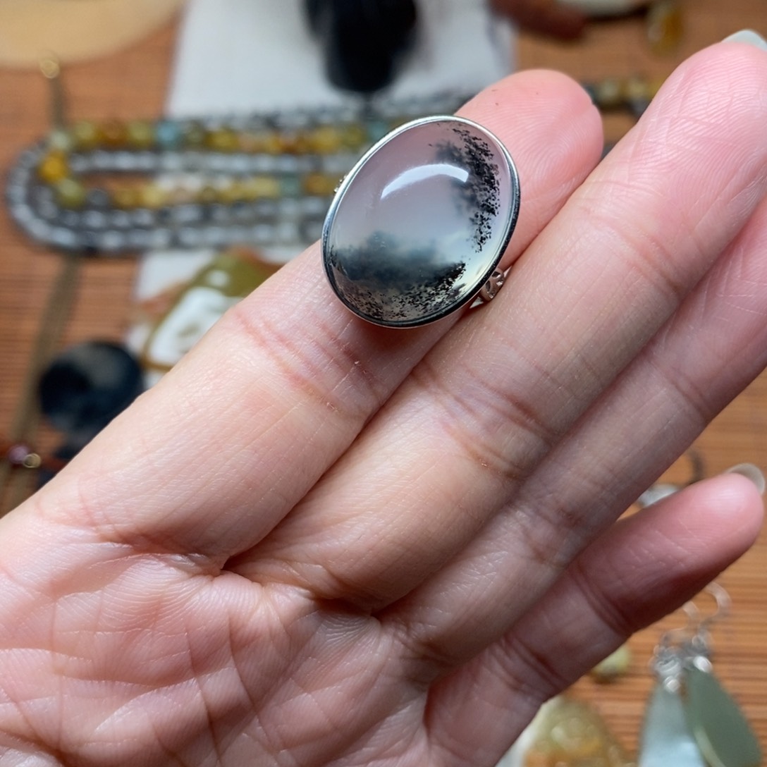 蛇纹石玉戒指银S925镶嵌