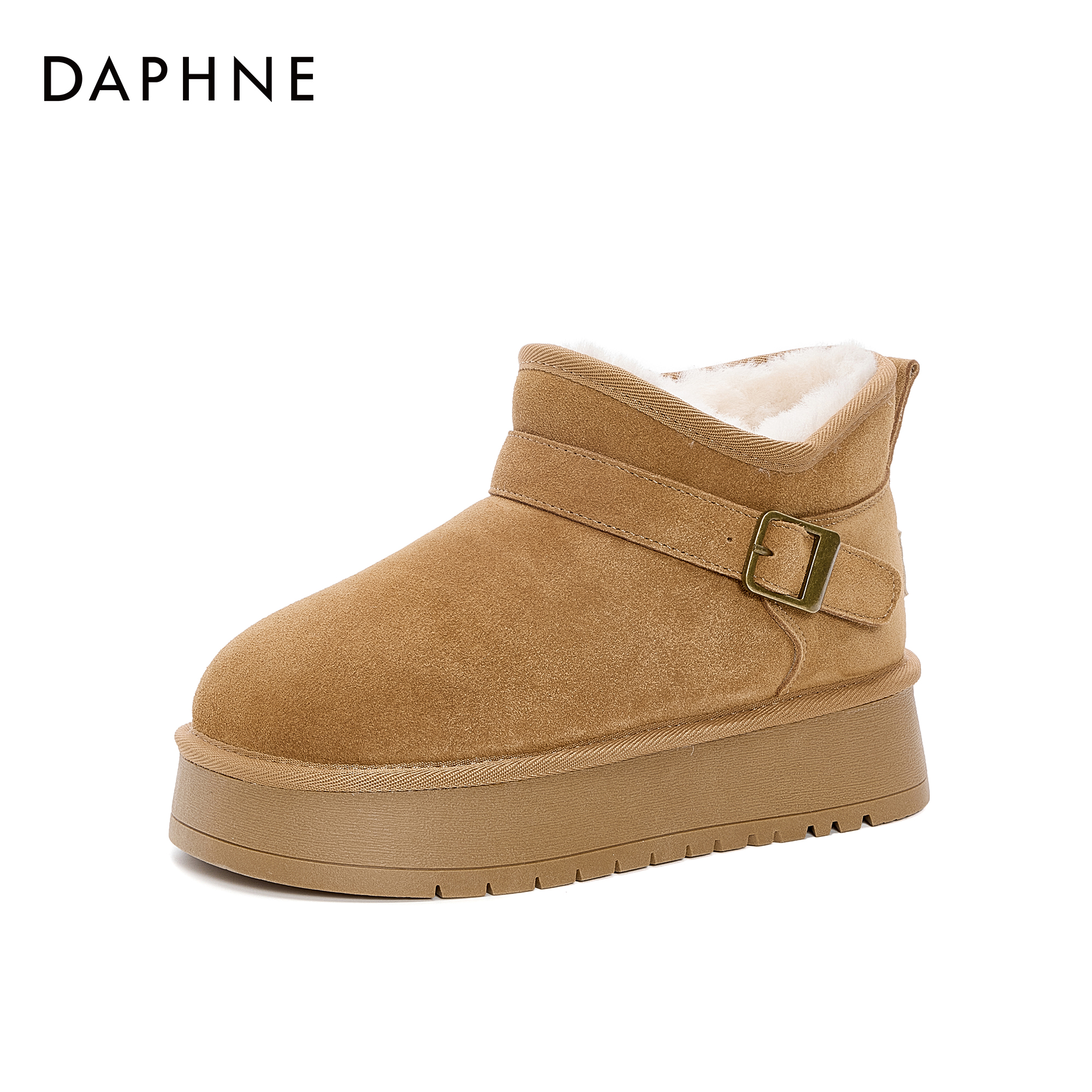 达芙妮2025女士冬季短筒休闲百搭舒适加绒加厚保暖圆头时尚雪地靴
