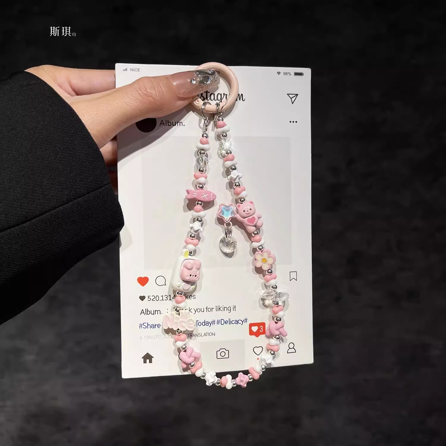 电话小熊Kitty手机链挂绳串珠ins钥匙扣挂件挂链绳结实防丢挂坠女