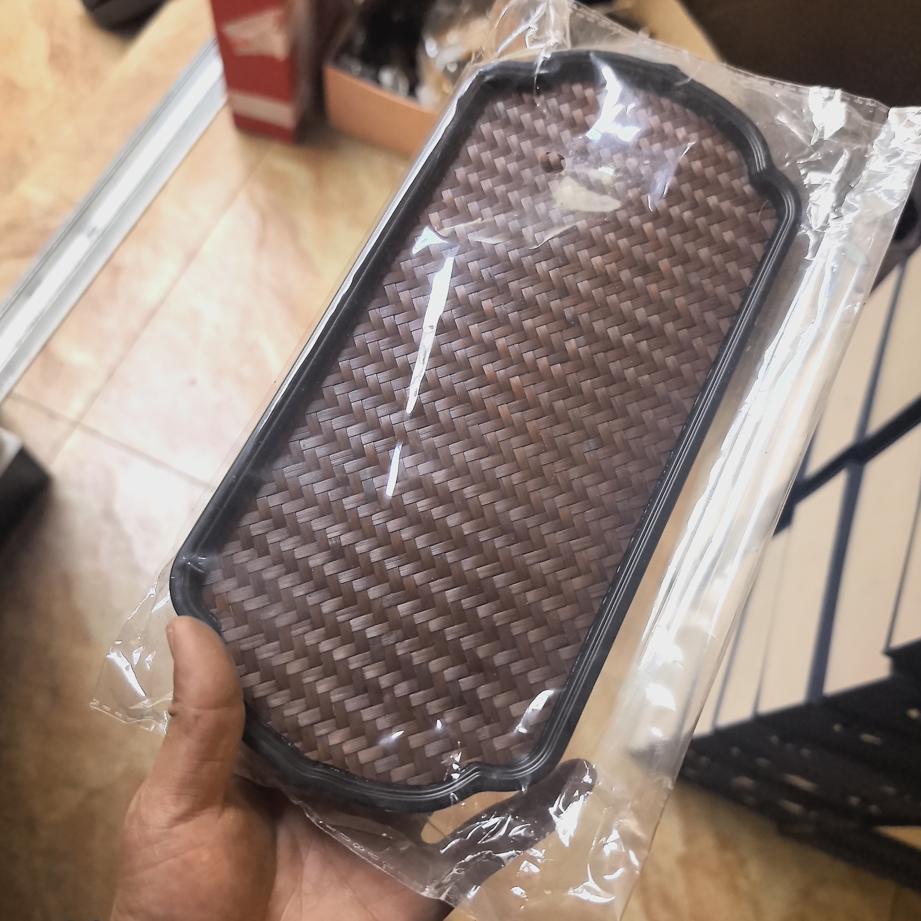 竹编电木茶盘海棠瑕疵