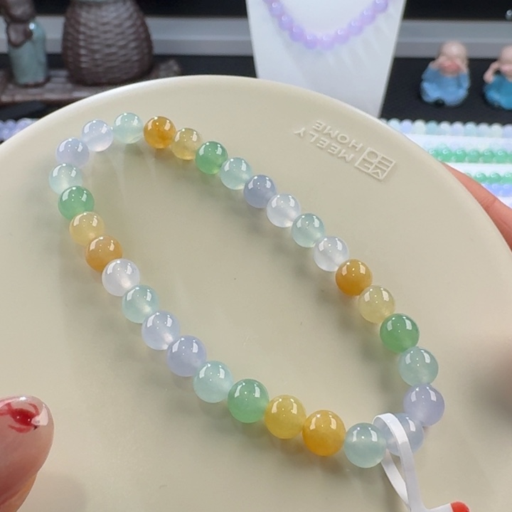 翡翠手链未镶嵌冰胶马卡龙多宝单圈6mm