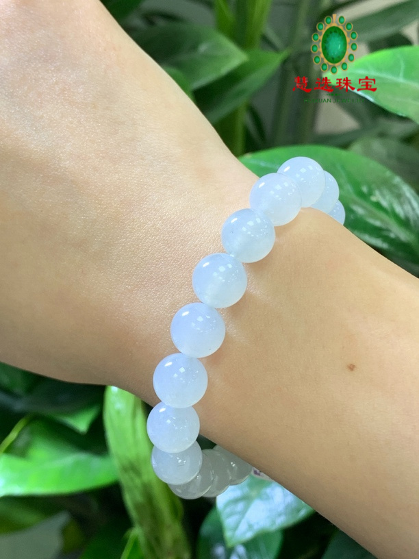 天然缅甸翡翠A货起冰胶感白冰珠串H