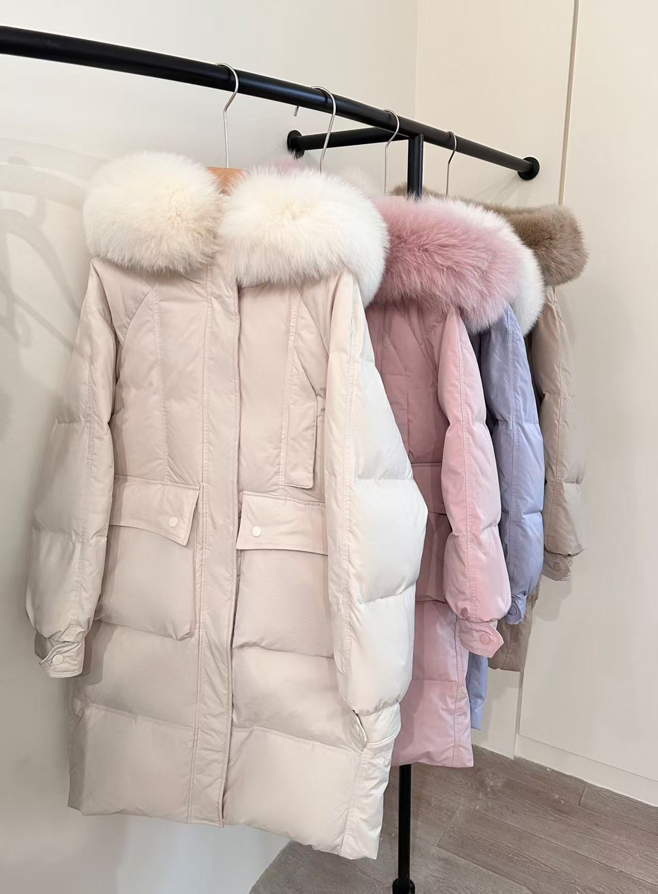 冬季保暖狐狸毛连帽羽绒服软糯阔版显瘦外套90绒