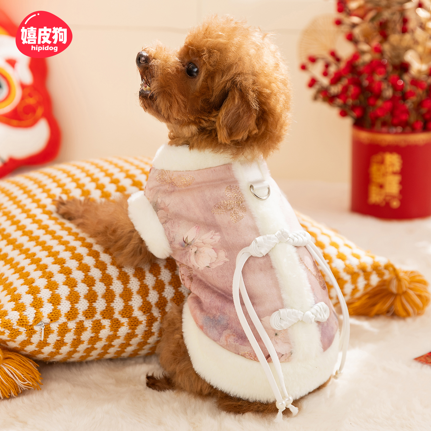 嬉皮狗小狗狗衣服新中式牵引马甲比熊小型犬秋冬加绒宠物服装8329