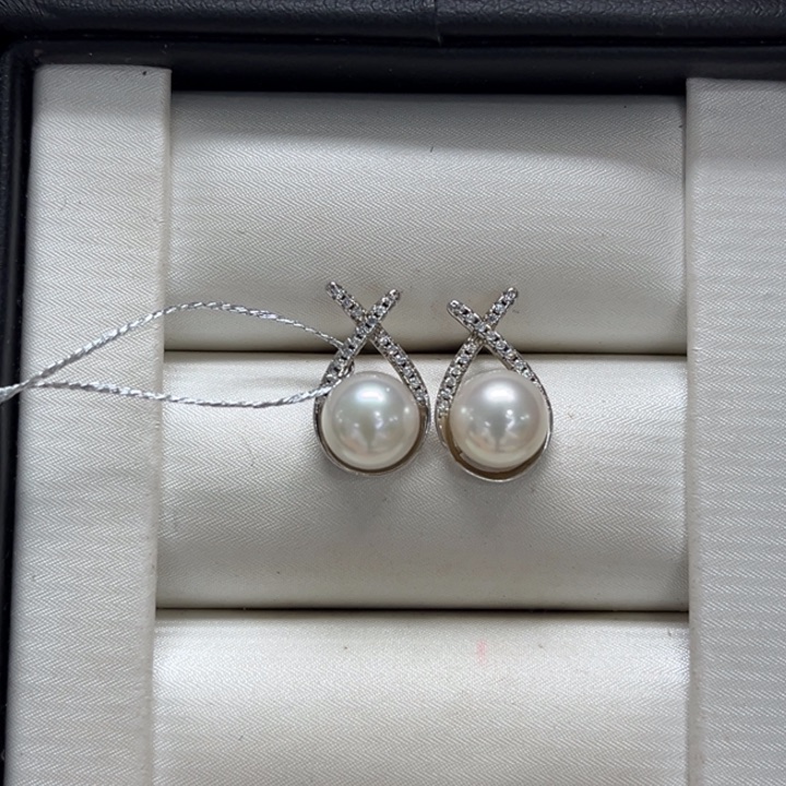 银S925镶嵌耳饰海水珍珠AK7-8m 72号