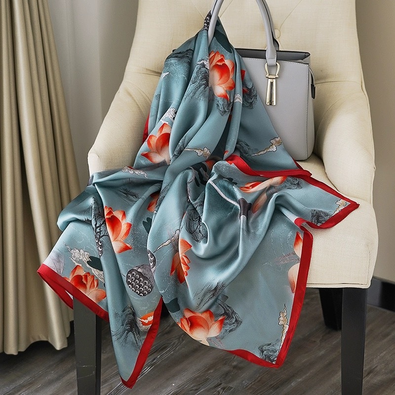 Y58【荷花颂】80*180文雅气质围巾打卡拍照披肩防晒百搭款